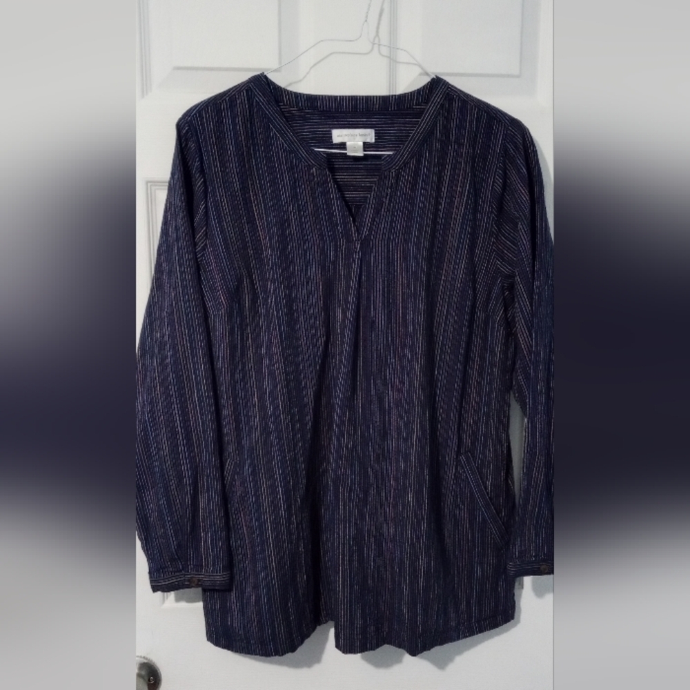 Christopher & Banks Dark Blue Pinstripe Blouse